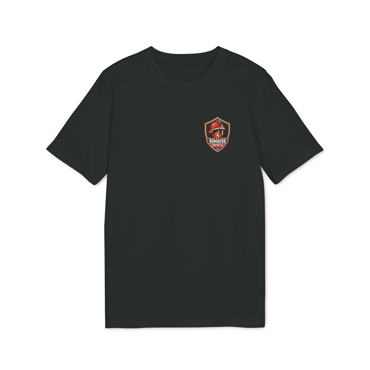 Parte delantera de camiseta negra para bomberos con escudo de Bombero Empresa en el pecho