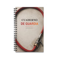 Portada del Cuaderno de Guardia para bomberos con una manguera roja y racor