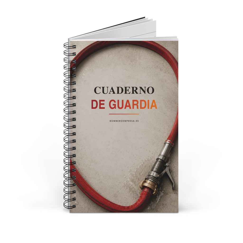 Cuaderno de Guardia de espiral visto de frente con diseño de manguera de bombero