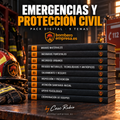 Pack digital de emergencias y protección civil con nueve temarios junto a un casco de bombero